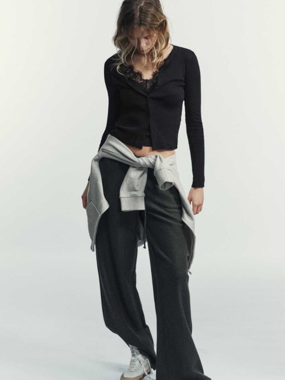 Zara Black LACE TRIMMED COMBINATION CARDIGAN SWEATER AND TOP - Picture 9 of 9